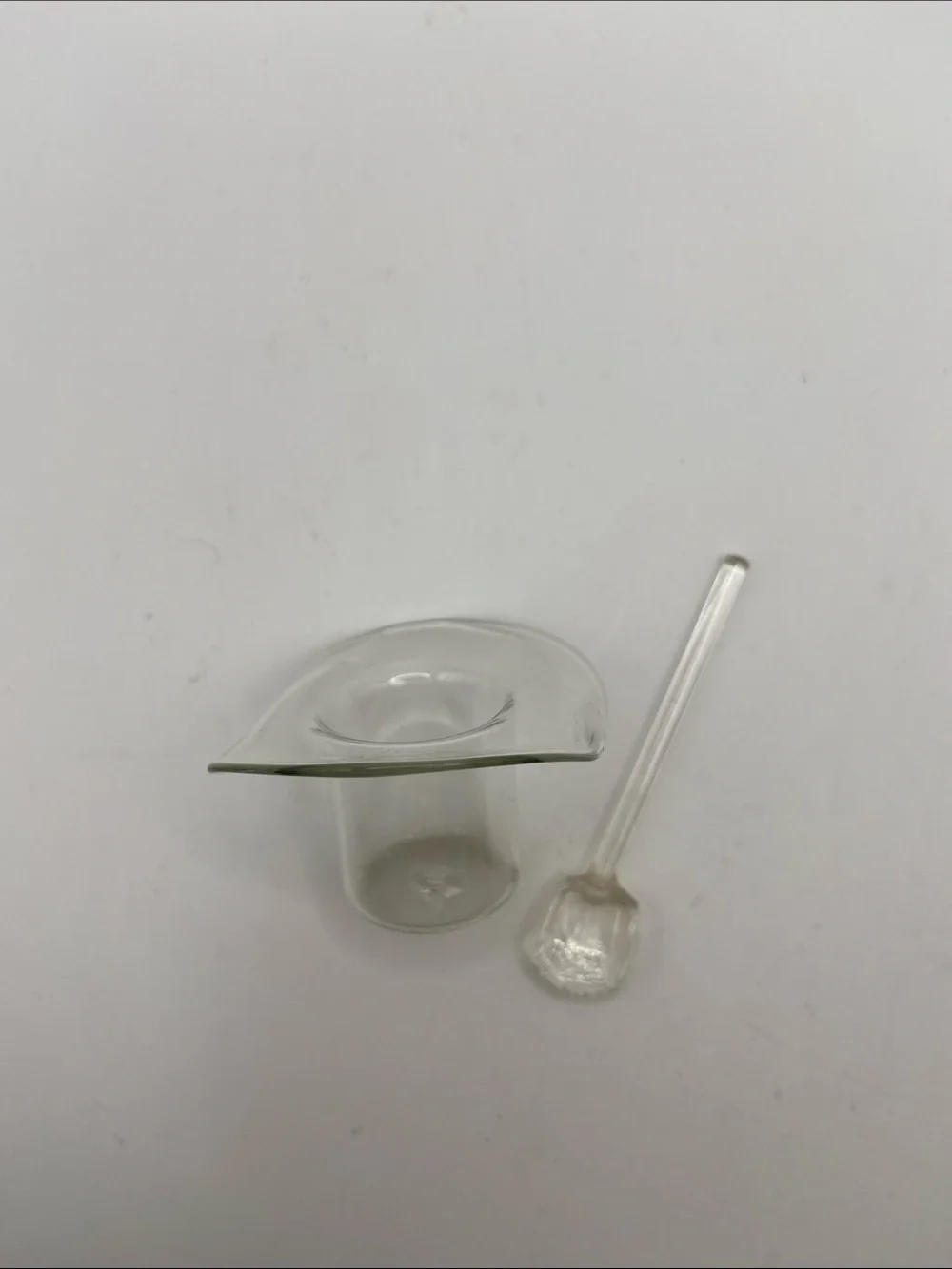 Vintage Clear Glass Top Hat Salt Cellar & Spoon Set Victorian